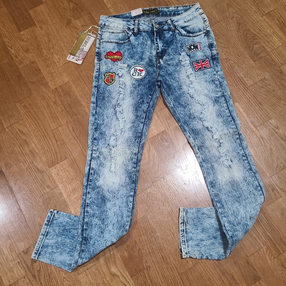 Stretch Denim Patch Pants Jeans